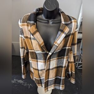 Women's Large Brown, Black, and White Pea Coat/Jacket